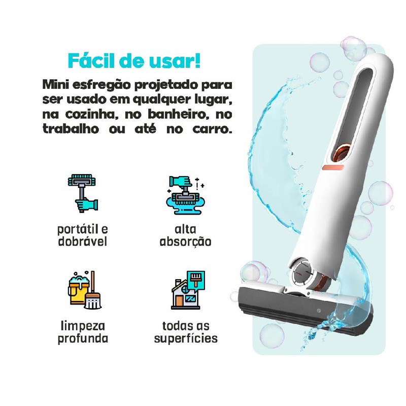 Detalhes do Mini Mop Esfregão Absorvente Portátil Auto Squeeze Mop Limpeza Multifuncional