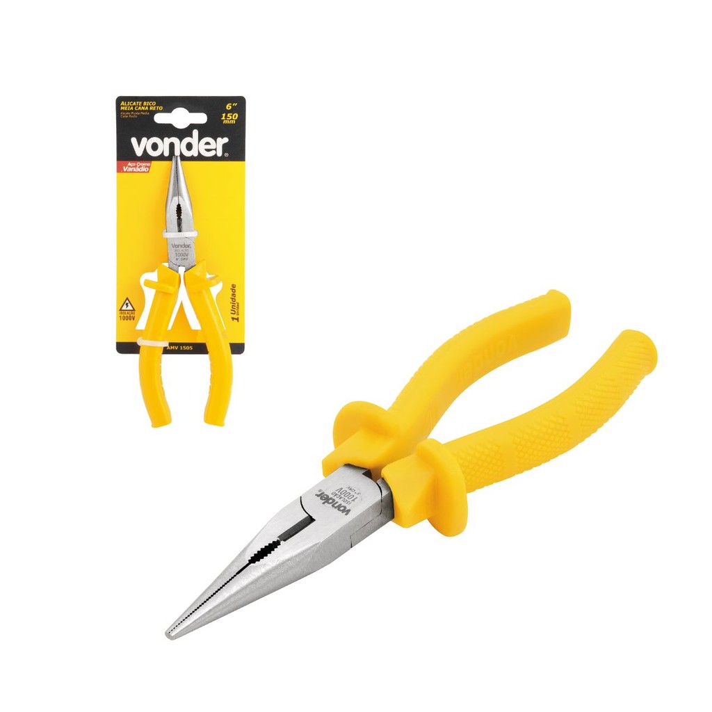 Alicate bico meia-cana reto 6" com isolação 1000V VONDER