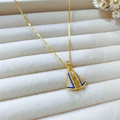 Colar Nossa Senhora Aparecida Azul Folheado a Ouro 18k