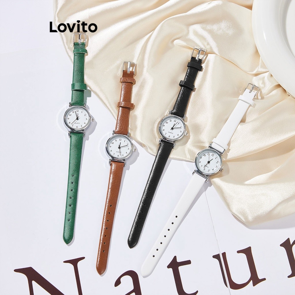 Lovito Casual Simples Relógio Feminino Básico Quartzo L63AD288 (Marrom/Branco/Verde/Preto)