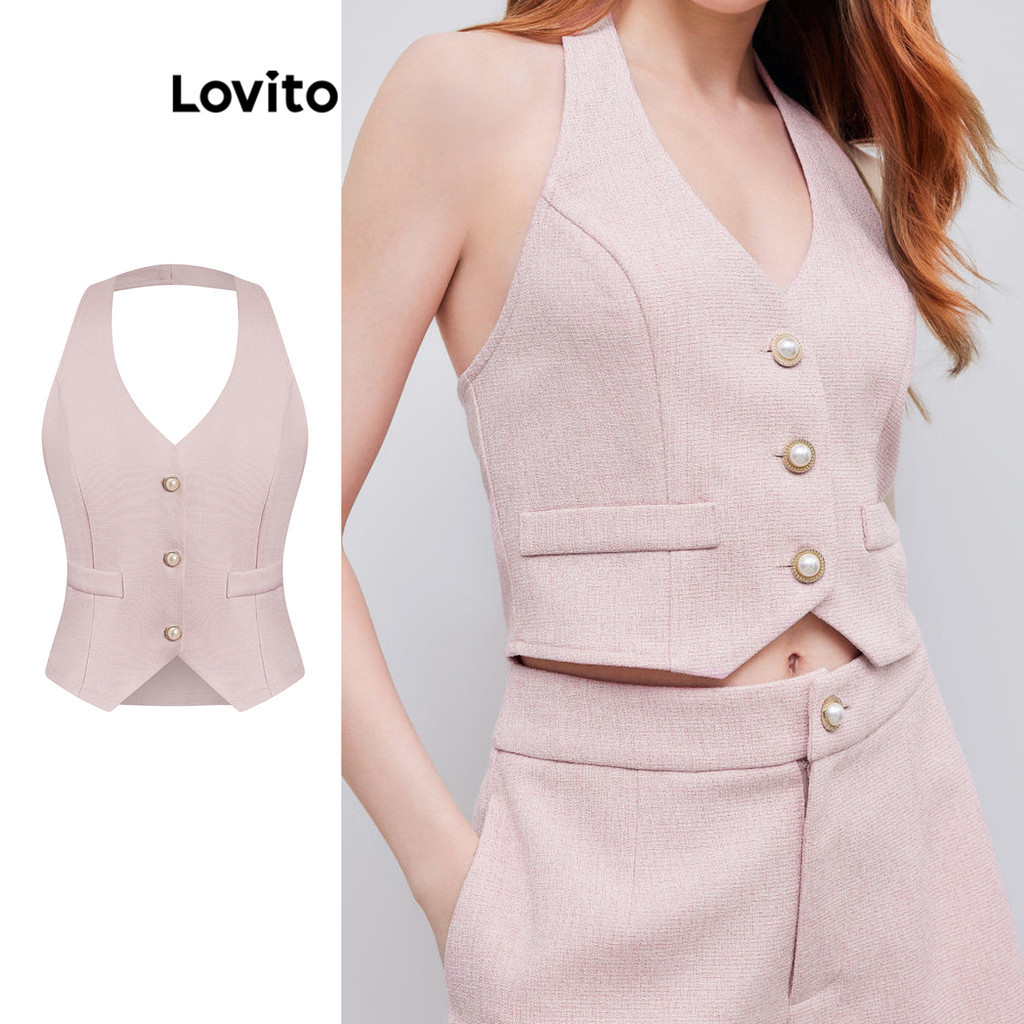 Lovito Regata Casual Com Botões Lisos Para Mulheres L98AD051 - Women Clothes