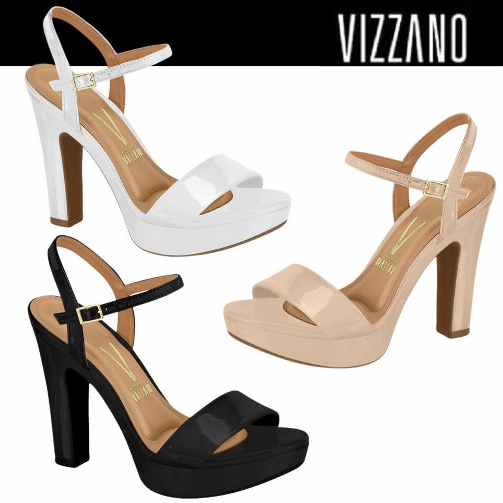 Sandália Feminina Vizzano Meia Pata Verniz Salto Alto Grosso Conforto em Oferta na Shopee