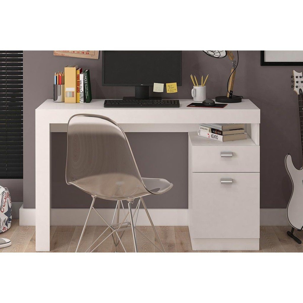 Mesa de Computador Melissa c/ 1 Porta e 1 Gaveta Branco - Permóbili em Oferta na Shopee