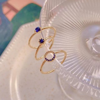 3 Pçs Conjunto Personalidade Moda Azul Geométrico Anéis De Cristal Para Mulheres Vintage Luxo Cor Ouro Dedo Jóias