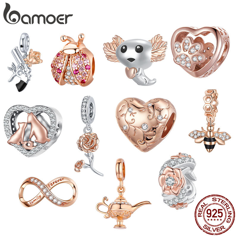 Bamoer 925 Prata Esterlina Charme Contas Rosa Ouro Elegante Coração Pingente DIY Para Pulseira Presente em Oferta na Shopee