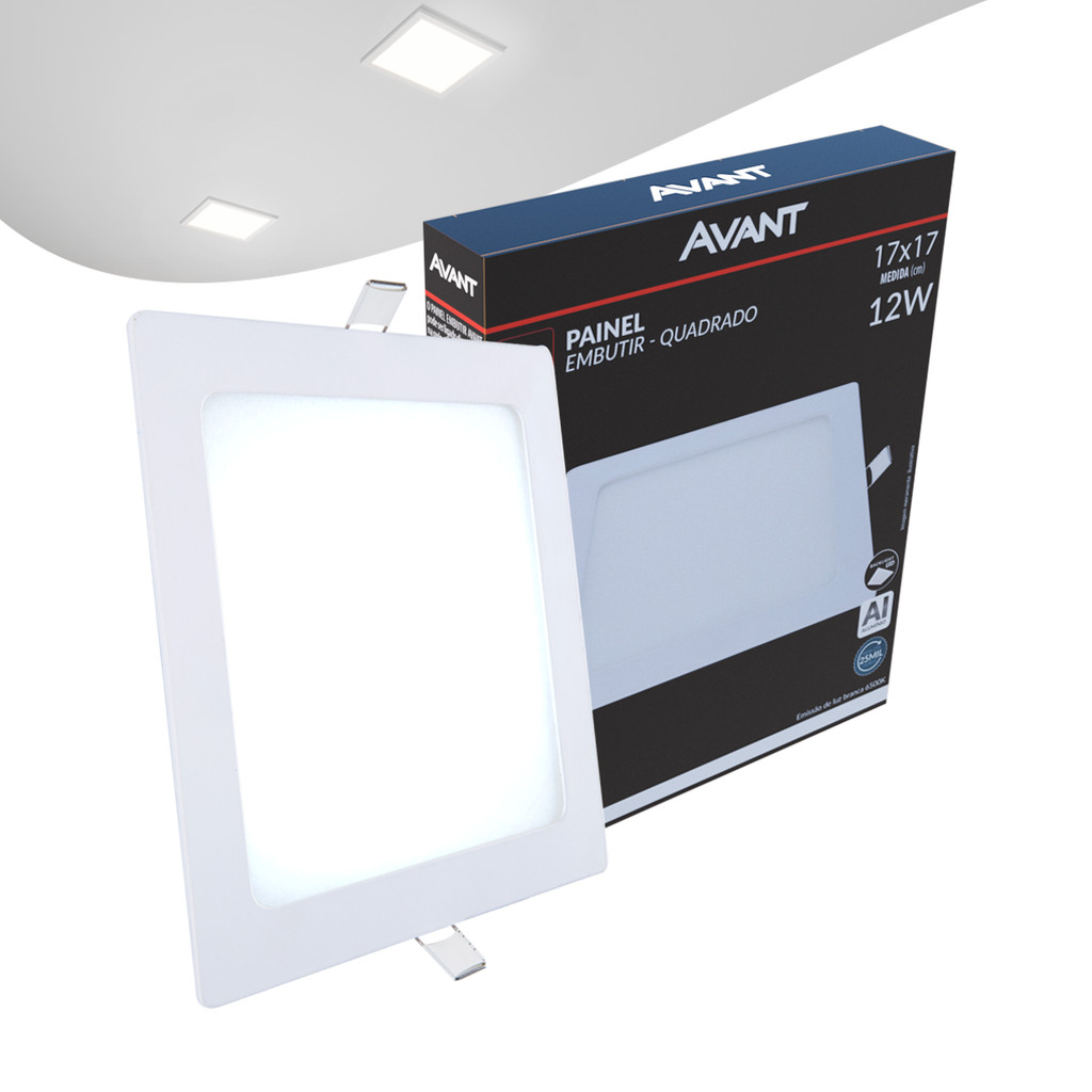 Painel Plafon Led Alu 12w 6500k Emb. Quadrado 110v/220v 17cm Avant - Home & Living