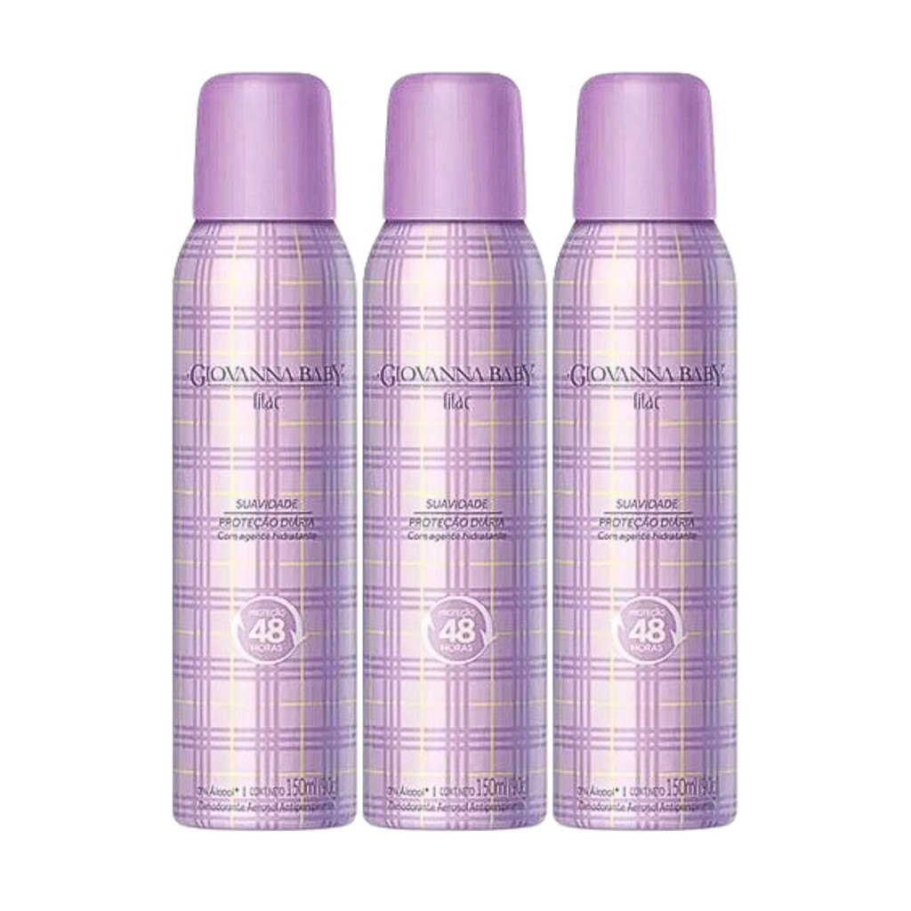 Kit Desodorante Giovanna Baby Lilac Aerosol 48h 3 unid