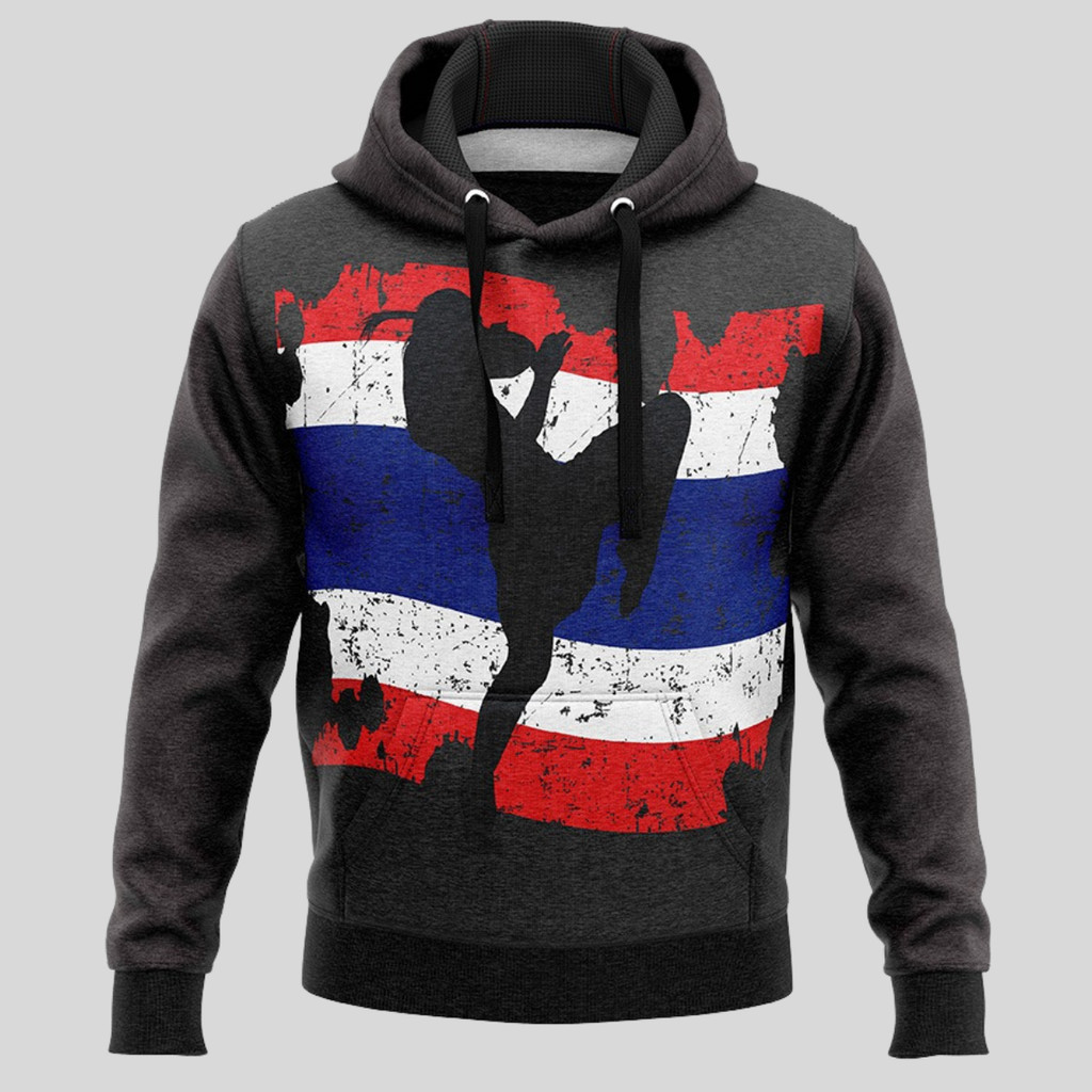 Blusa de Frio Moletom Flanelado Quentinho Estampado Muay Thai Bolsos Canguru Estilo