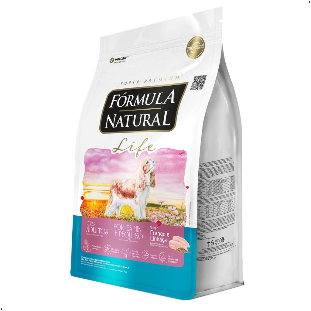 Ração Fórmula Natural Life Cães Adultos Porte Mini e Pequeno Alimento Sabor Frango Linhaça 2,5Kg