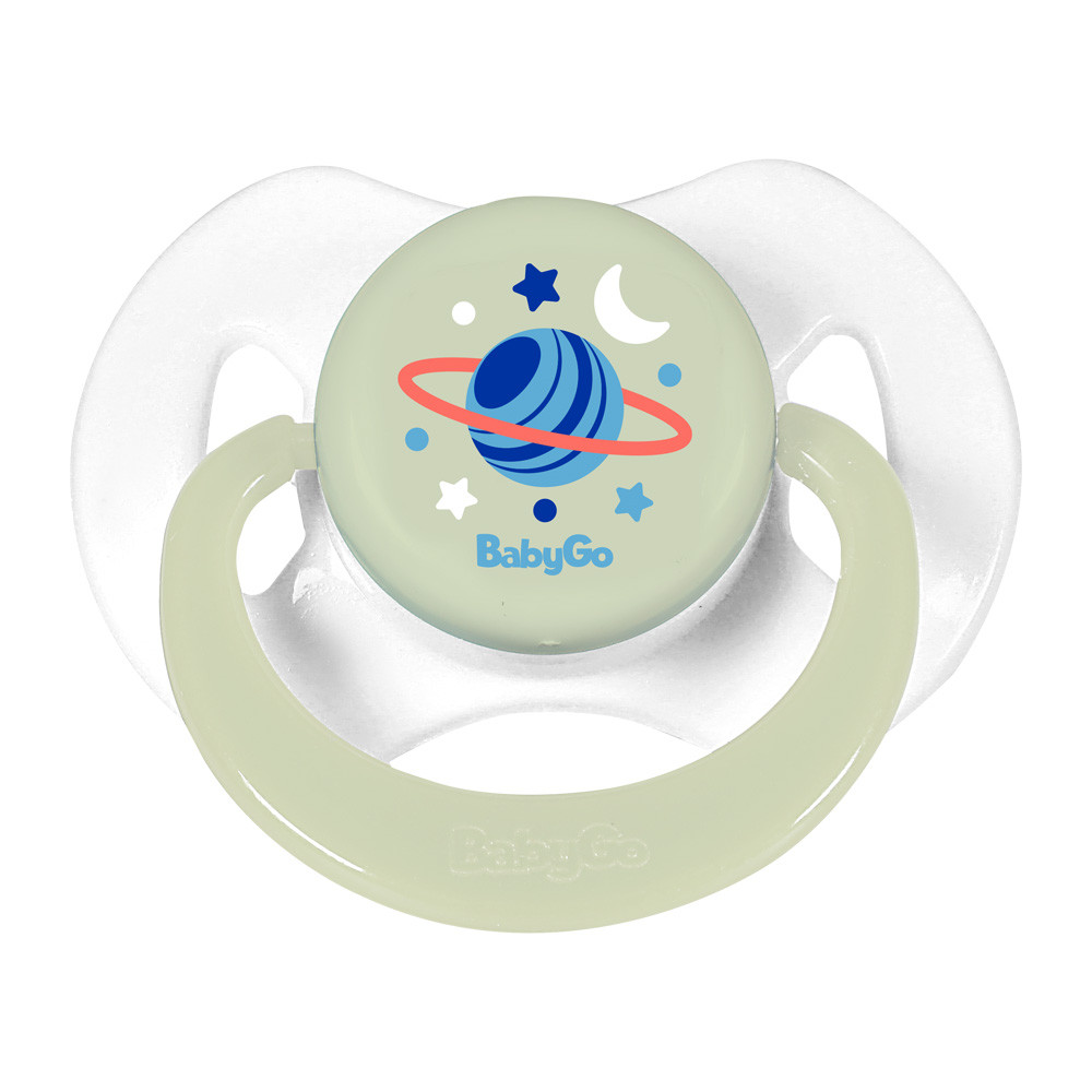 Chupeta T2 Que Brilha no Escuro Com Capuz e Bico de Silicone Ortodôntico de + 6 Meses Nasa BabyGo