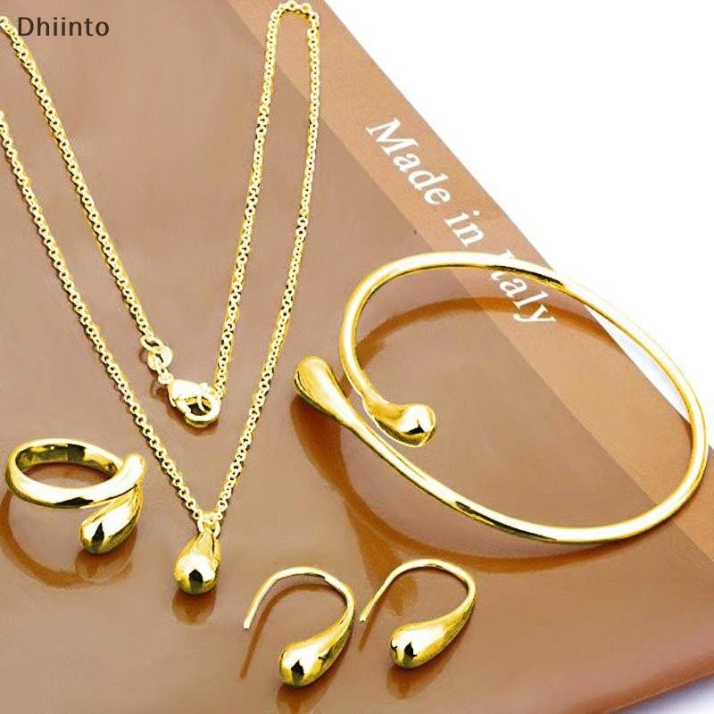 [Dhiint] Conjunto De Joias De Lágrima Da Moda , 4 Peças , Para Mulheres , Anel Simples , Colar , Pulseira , Brincos , Ba