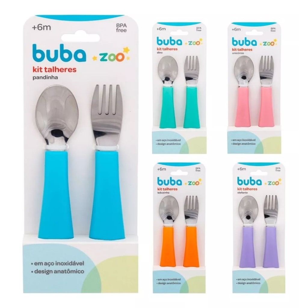 Kit Talheres I Antil Garfo e Colher Bubazoo Buba Azul Rosa Roxo Verde Laranja — R$ 23,20 em Shopee, 20% OFF
