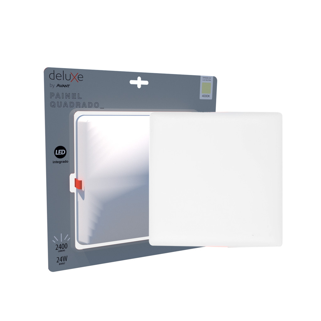 Painel led Plafon Flat Embutir 24w 4000k Branco Neutro 110v/220v Bivolt Quadrado Branco Cod:344210879 Deluxe By Avant em Oferta na Shopee