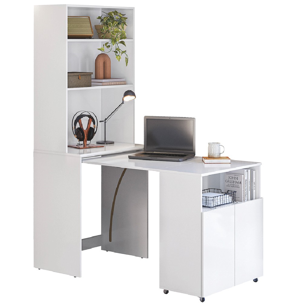 Armário Multifuncional com Escrivaninha Retrátil para Escritório Duo Branco Kit's Paraná - Home & Living