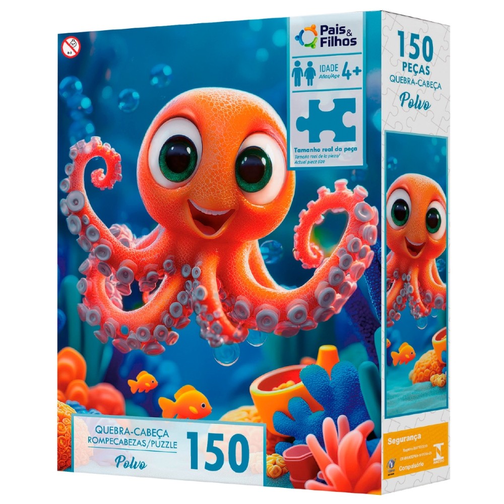 QUEBRA CABEÇA POLVO 150 PEÇAS PAIS E FILHOS PUZZLE MAR ANIMAIS NATUREZA PEIXE ÁGUA CRIANÇA MONTAR & em Oferta na Shopee