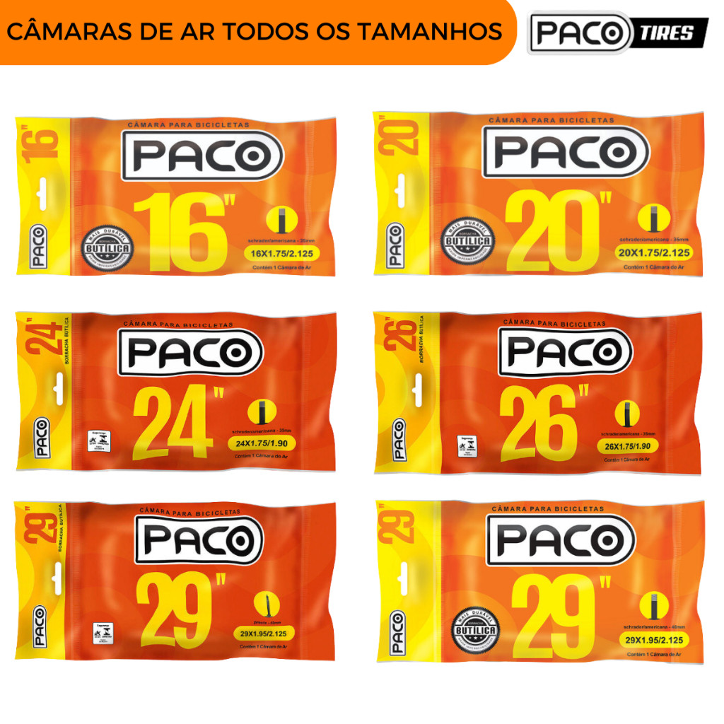 Câmara de Ar Paco Aro 16 20 24 26 29 Válvula Grossa Fina Camera de Ar Camara Borracha Butil em Oferta na Shopee