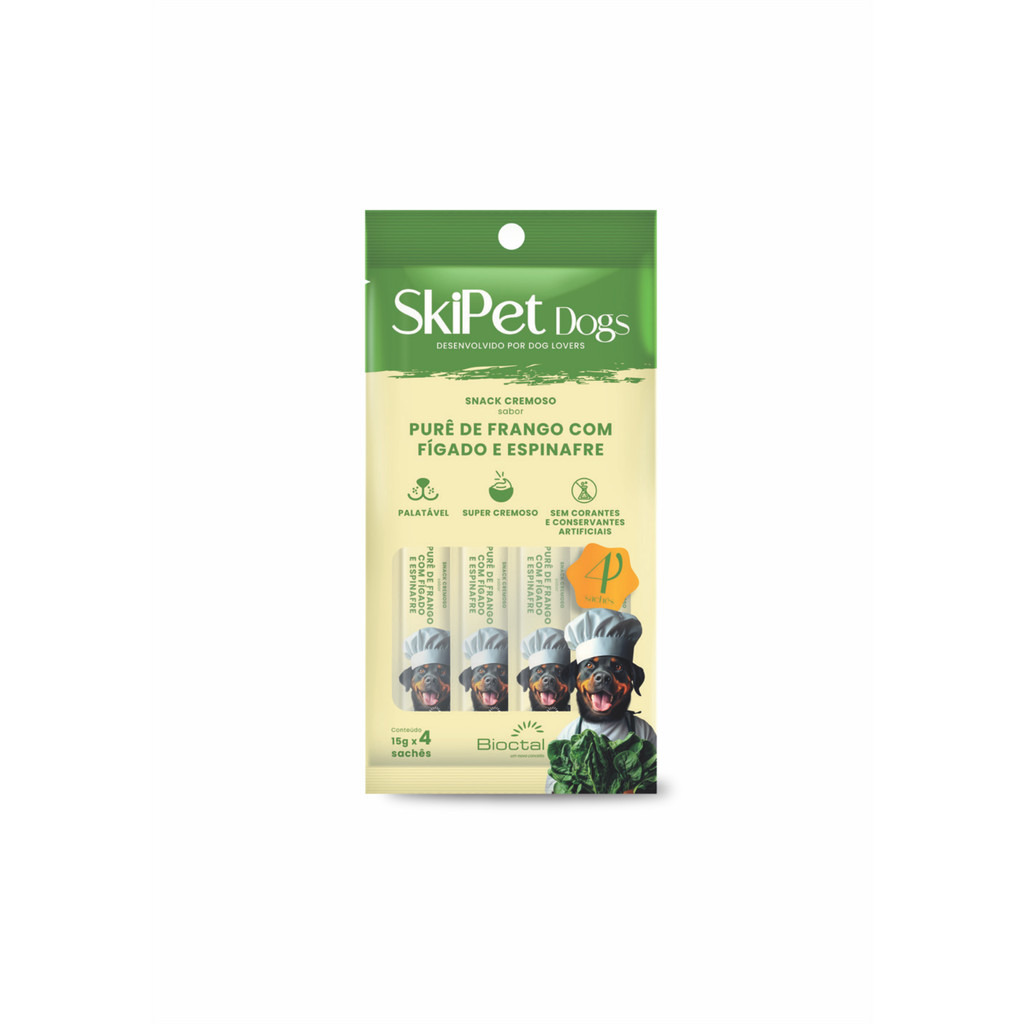 Snack Cremoso Skipet Dogs Frango C/ Fígado E Espinafre 4X15g
