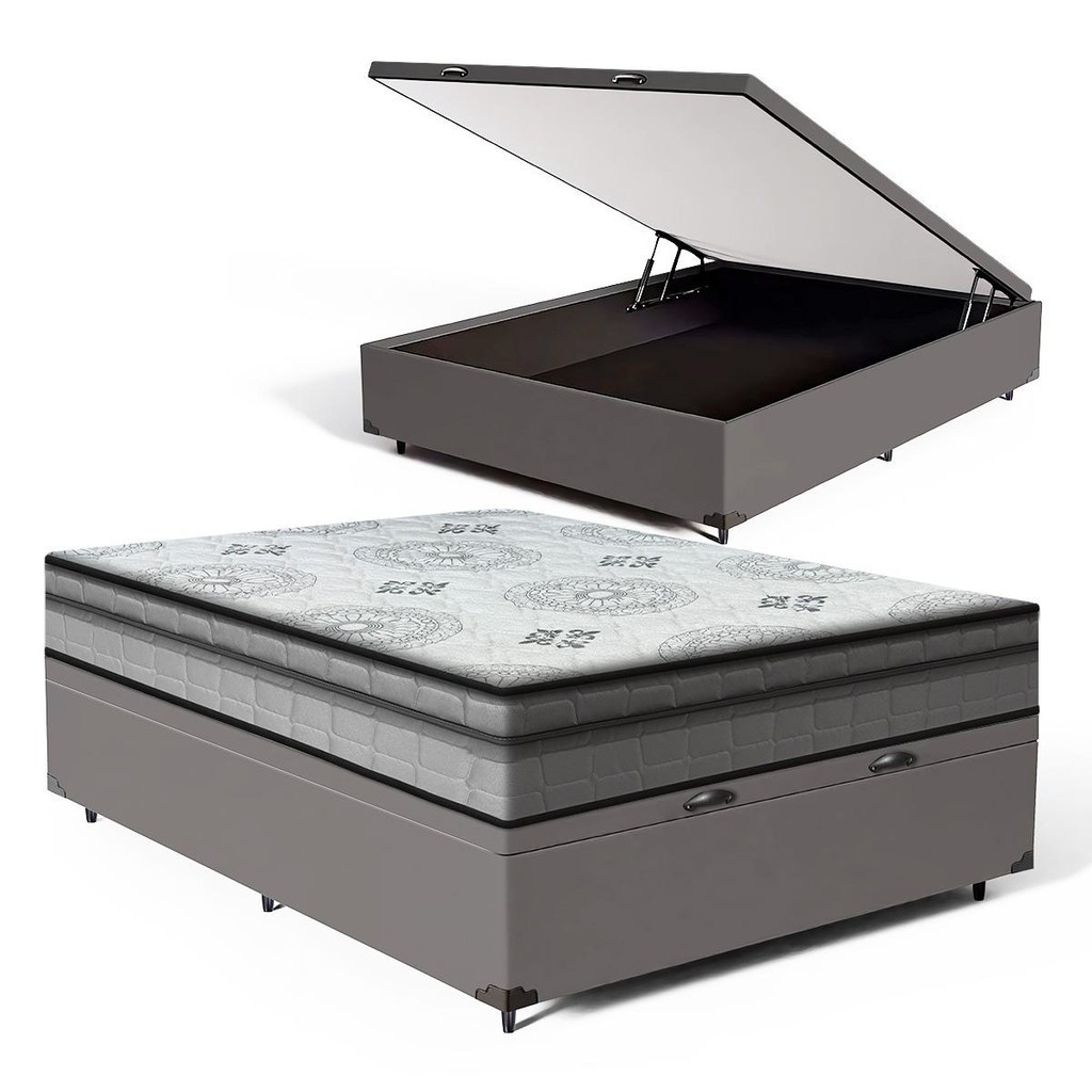 Cama Box Baú com Colchão Espuma D33 Pillow In Anjos Ortosleep Casal 138x188x60cm - Home & Living