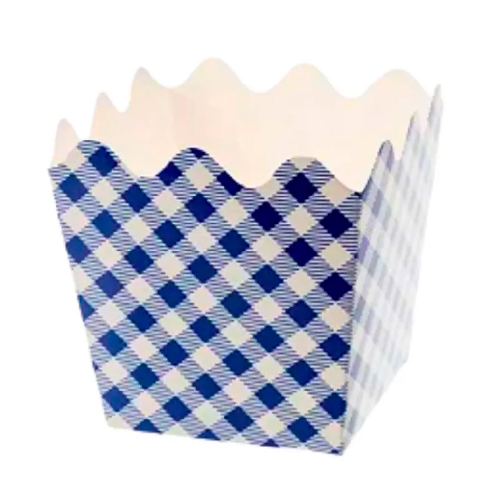 Cachepot Papel Xadrez Azul 9x9x7cm c/8 - Silver