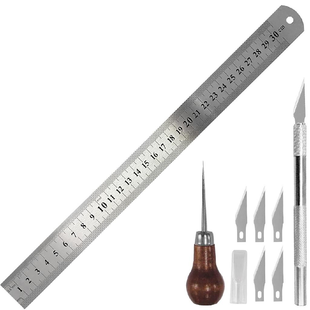 Régua 30cm 12 Polegadas Metal Agulhão Furador Furar Estilete Precisão