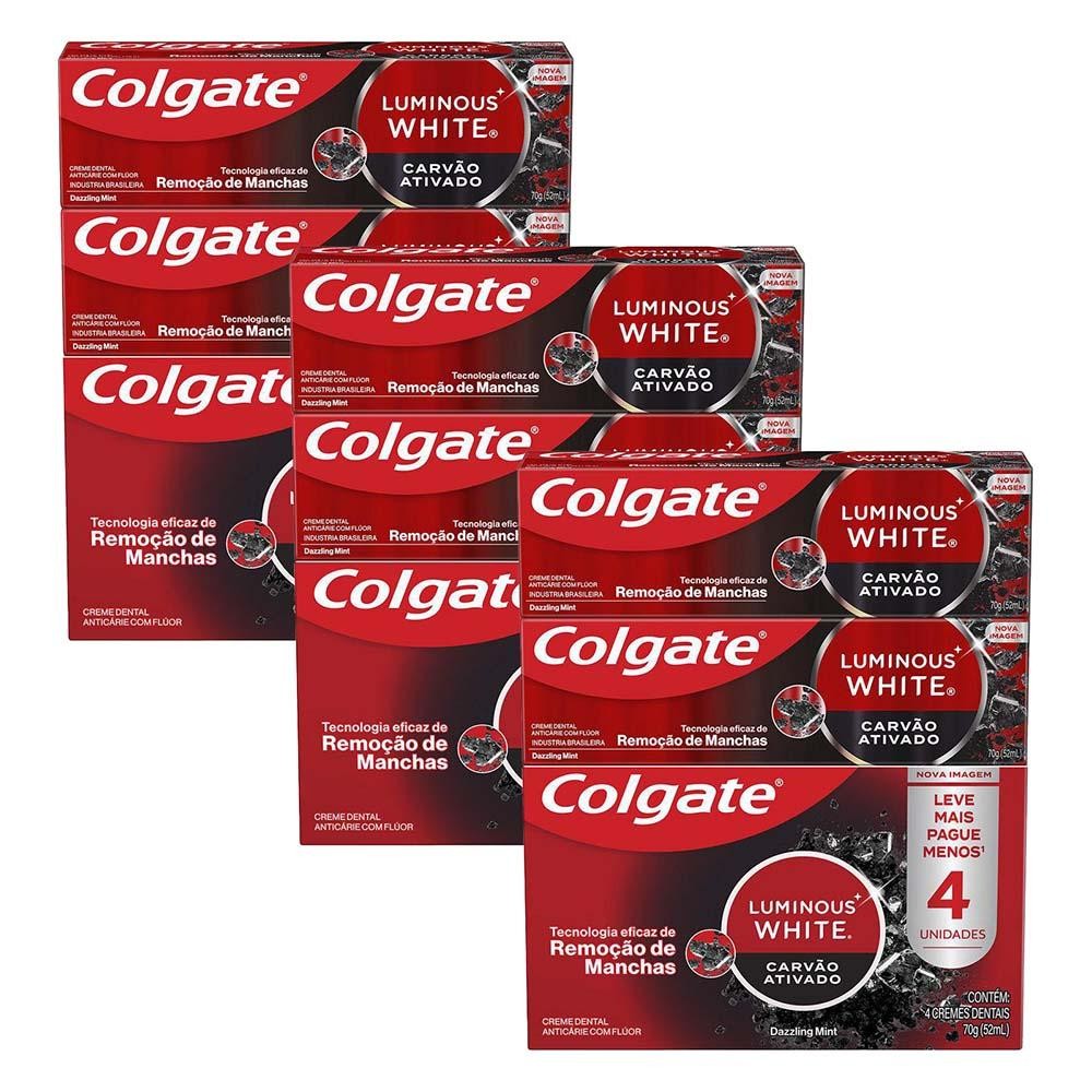 Kit 3 Pack Creme Dental Colgate Luminous White Carvão Ativado 4un de 70g em Oferta na Shopee