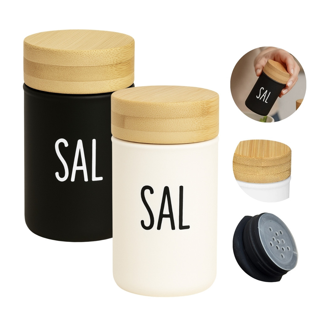 Portas Saleiros de Mesa 90ml De Vidro com Tampa de Bambu
