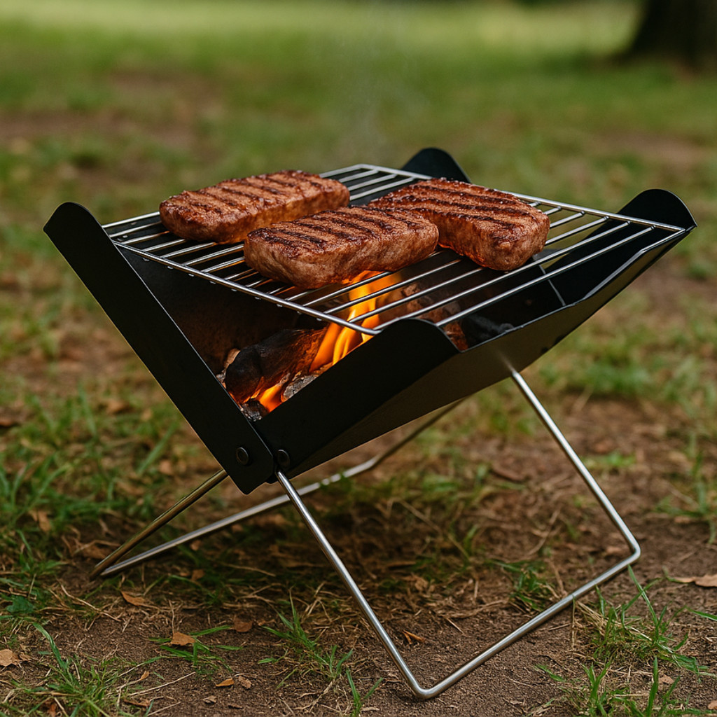 Churrasqueira Portátil Dobrável em Aço Tipo Maleta Para Carvão Compacta e Leve Ideal Para Camping Praia e Viagem