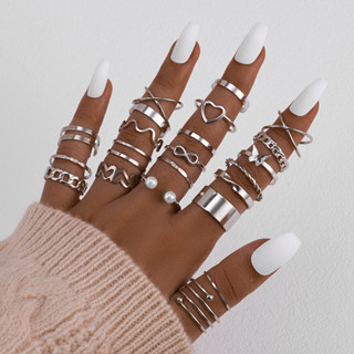 Conjunto de anéis de prata de 22 peças, acessórios de moda, joias elegantes, presente leve e luxuoso em Oferta na Shopee