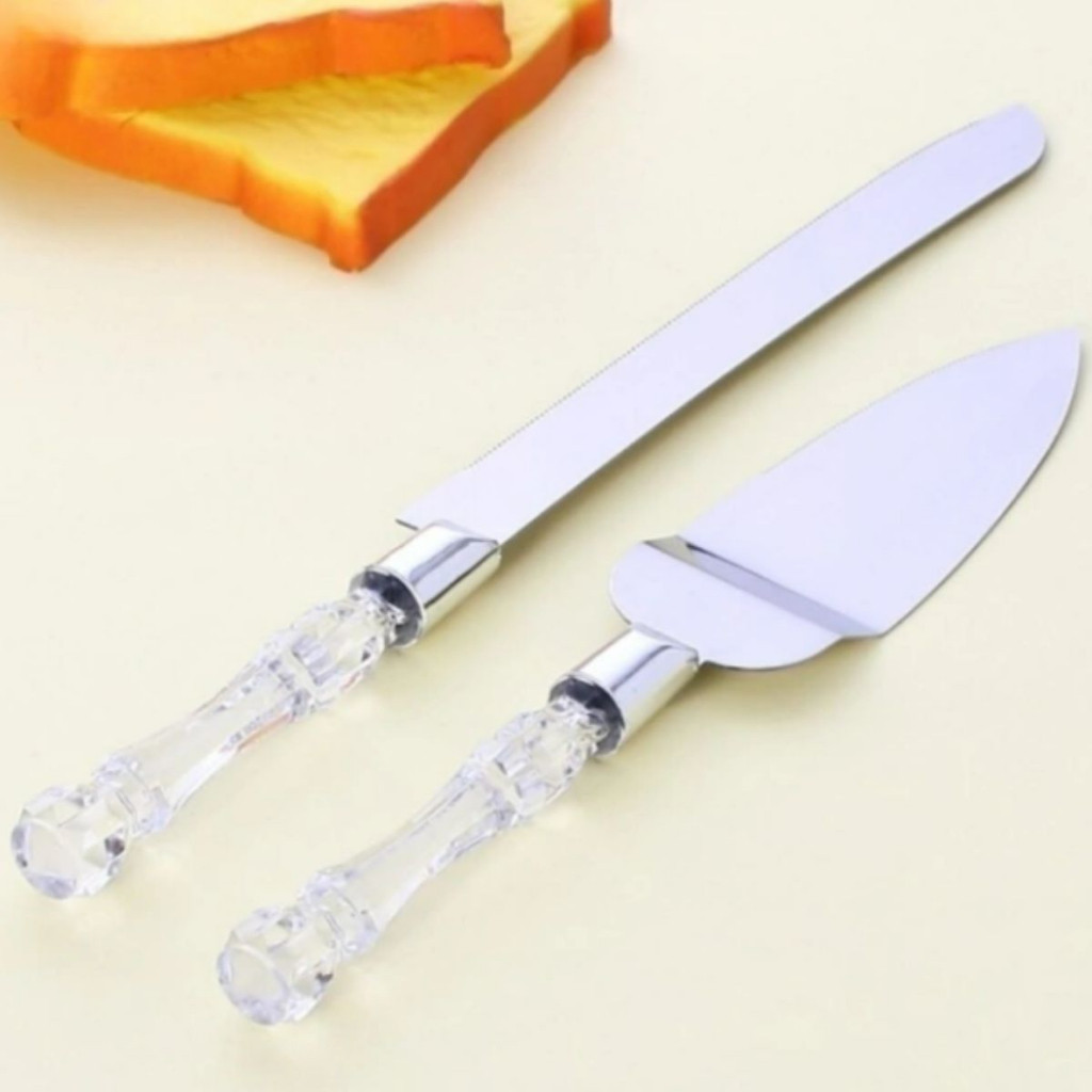 Conjunto Faca e Espátula Inox Cabo Acrílico Corte Bolo Torta em Oferta na Shopee