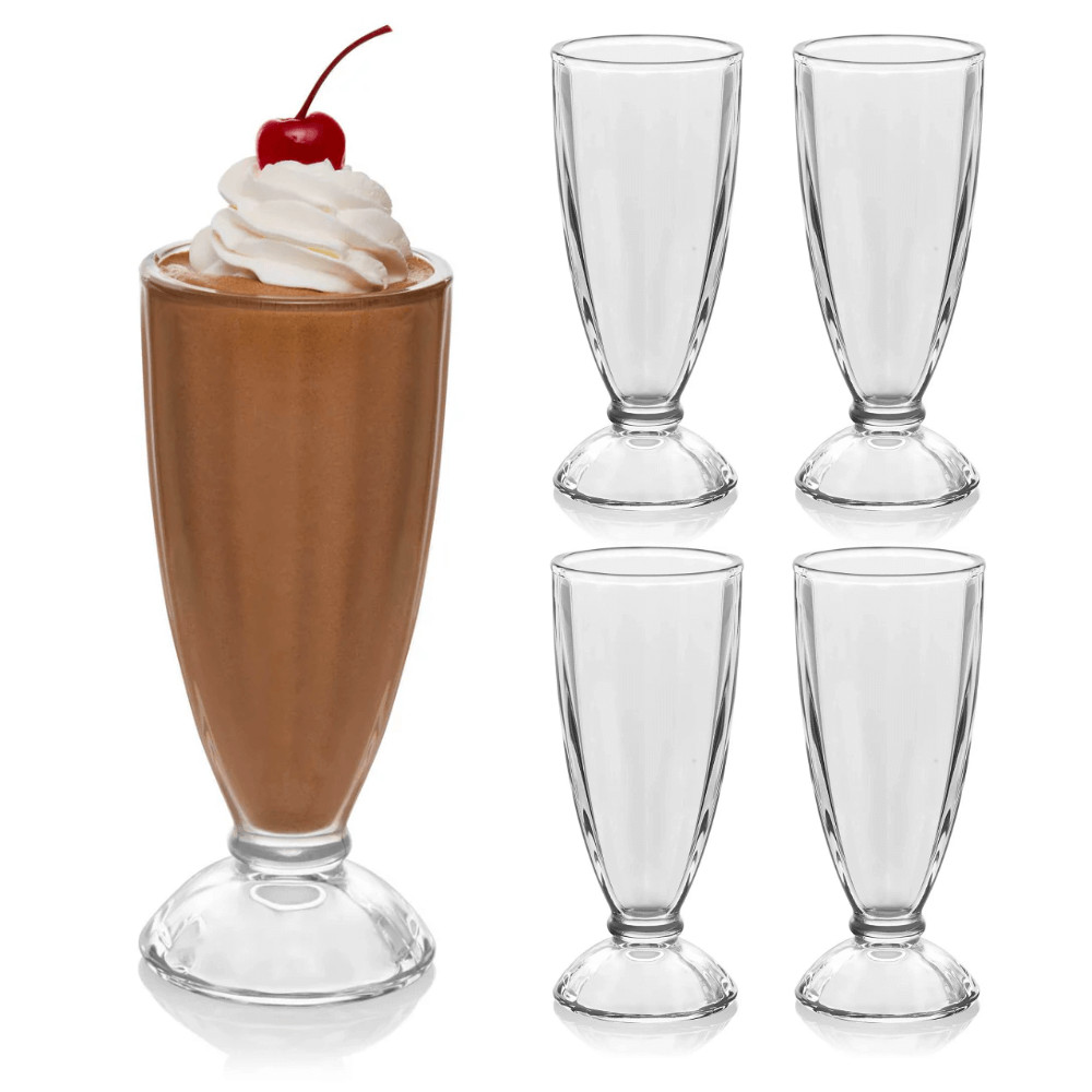 Jogo De 4 Taças Copos Vidro Para Sorvete Milk Shake Sobremesa 330ml Resistente