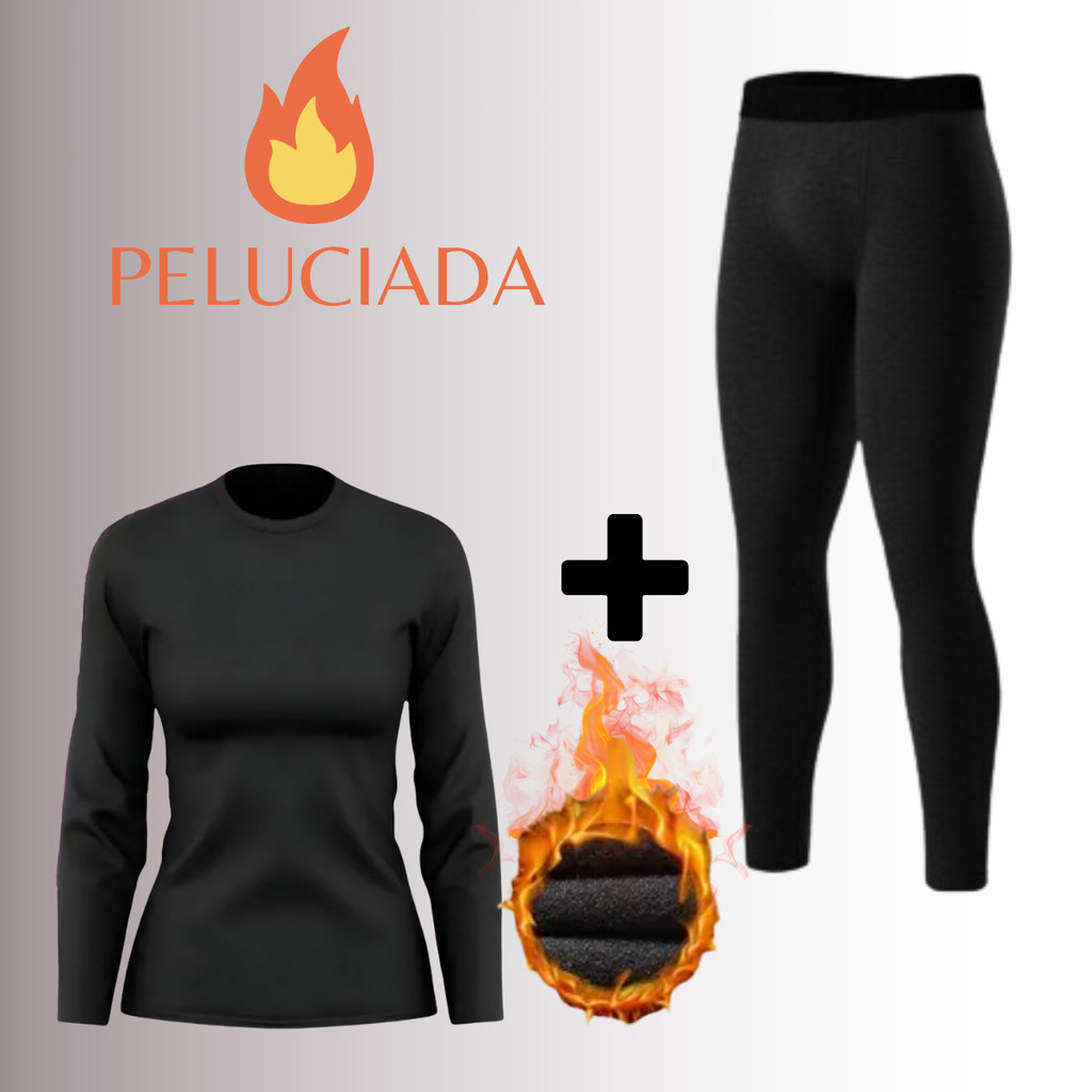 Kit Camiseta e Calça Térmica Feminina Segunda Pele Peluciada Roupas Inverno Forrada