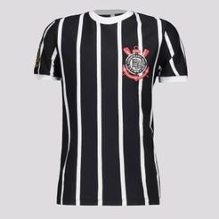 Camisa Corinthians Democracia Retrô Infantil Preta e Branca