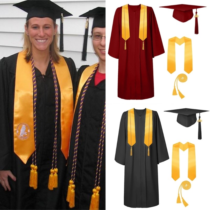 HO 2025 Vestidos De Formatura Bonés Borlas Conjunto Robe Com Estolas