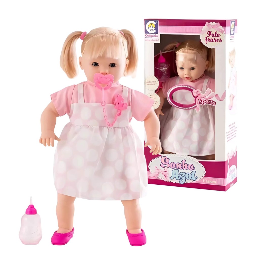 Brinquedo Infantil Boneca Sonho Azul com Som e com Cabelo Cotiplas - 2073 em Oferta na Shopee
