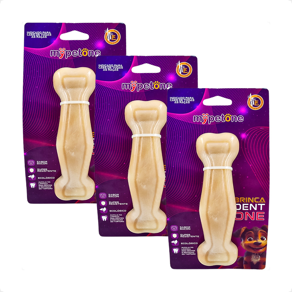 Kit 3 Brinquedo Osso Bamboo Brinca Dent One Sabor Bacon - I - Grande em Oferta na Shopee