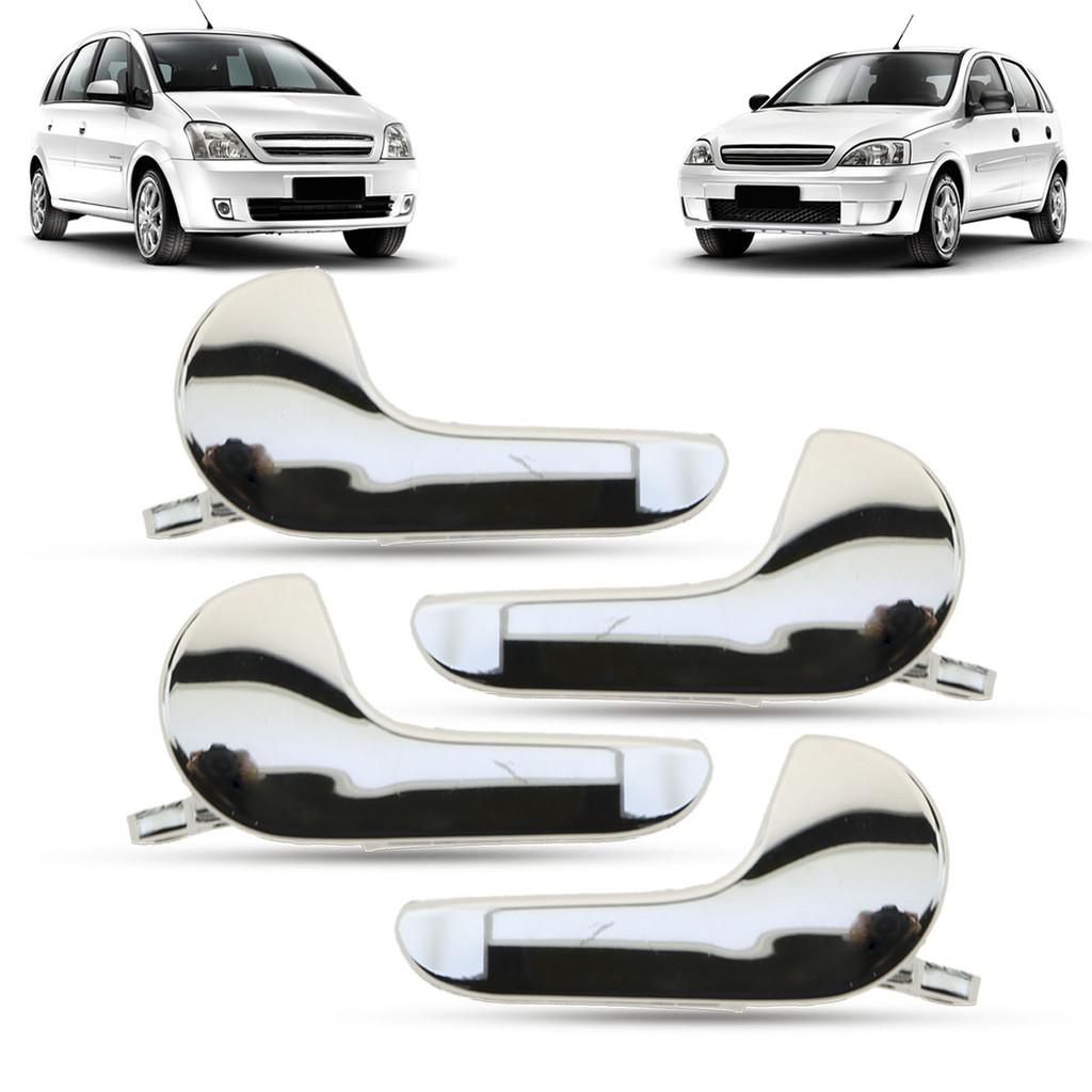 Kit 4 Maçaneta Interna da Porta Dianteira Traseira Cromada Chevrolet Corsa Montana Meriva 2002 a 2012