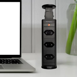 Torre 3 Tomadas Multiplug Bivolt 16A Preta Renna Totem de Tomadas Embutidas Design Compacto Eletricidade
