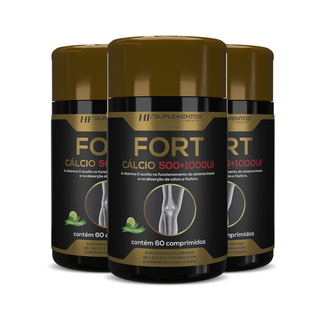 KIT 3X CÁLCIO FORT 500 + 1000UI 60 COMP – OSSOS, DENTES E SAÚDE TOTAL