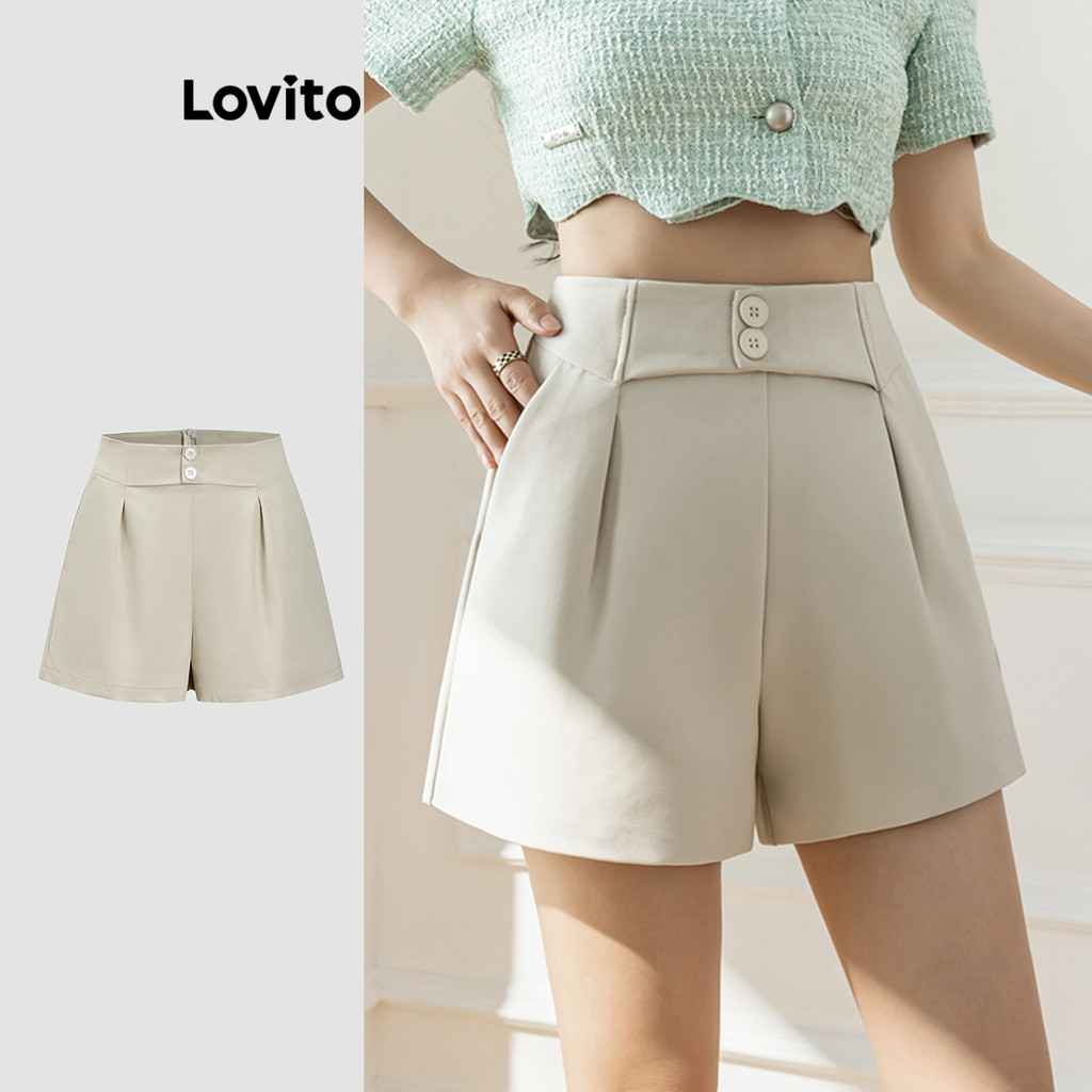 Lovito Shorts casuais simples de camada dupla para mulheres L109MD864 - Women Clothes