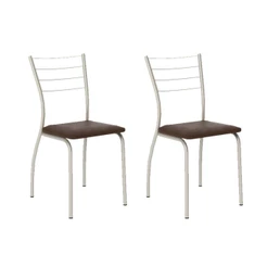 Cadeira Sala de Jantar 1700 Kit Aço 2 Uni Prata - Assento Courano Cacau - Carraro
