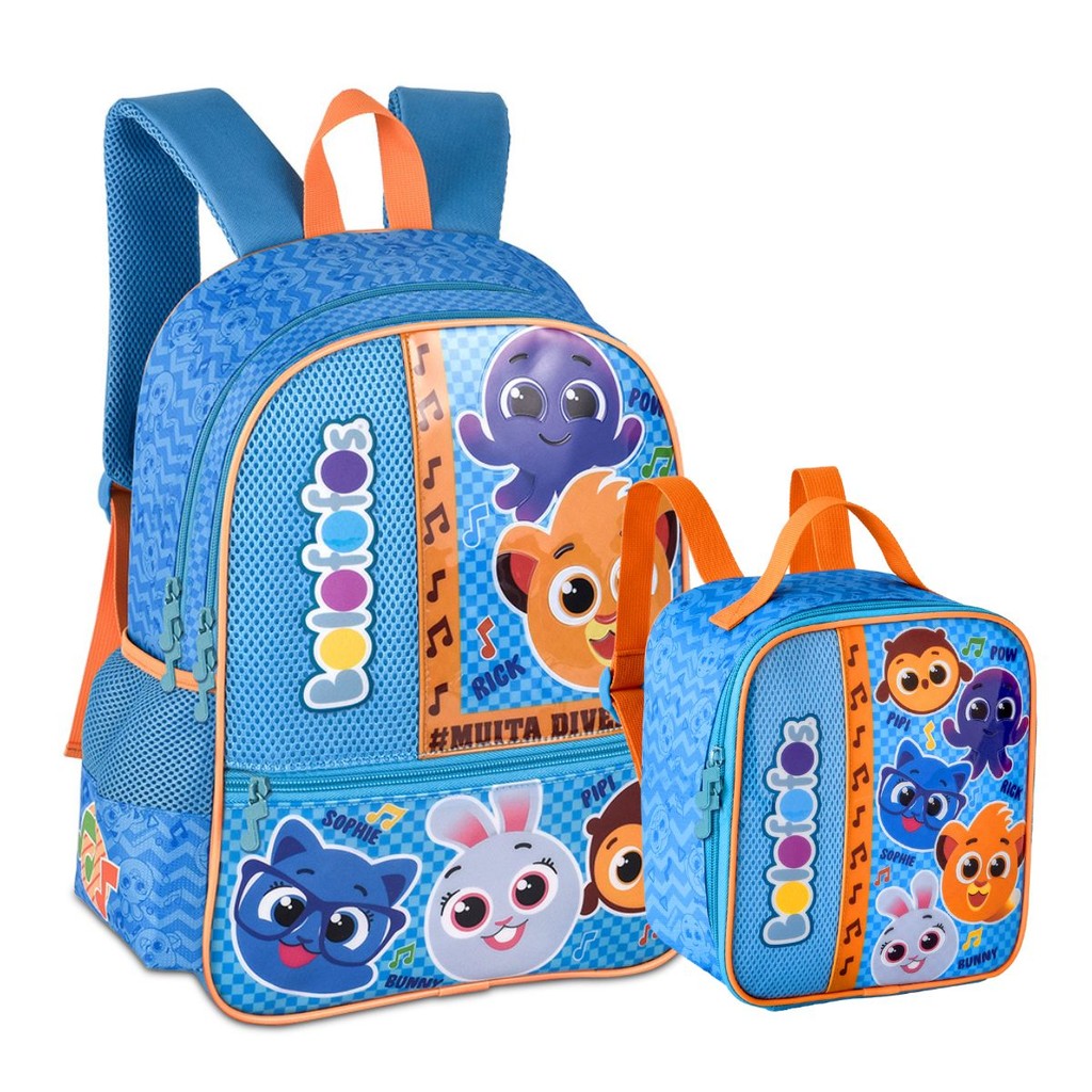 Kit Mochila de Costas Bolofofos C/ Lancheira Térmica 'T16 Oficial Youtube Escolar - Clio