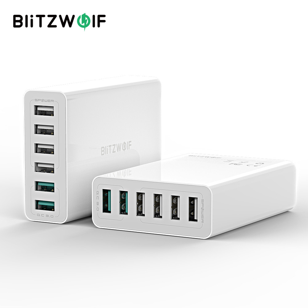 BlitzWolf ® BW-S15 60W Carregador USB De 6 Portas Dual QC3.0 Estação De Carregamento De Mesa Inteligente Adaptador De To em Oferta na Shopee