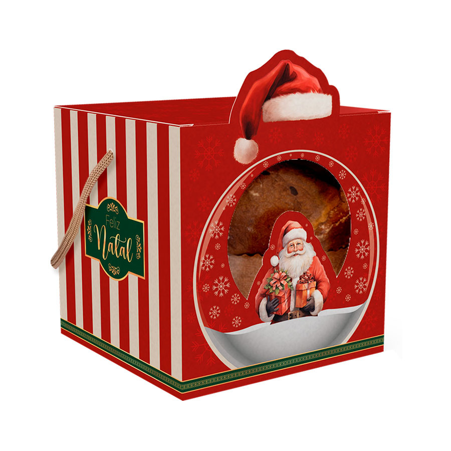 Caixa Mini Panetone - Natal Noel - 10x10x10cm - Ref 5113 - 5 unidades - Ideia Embalagens - Rizzo - Stationery