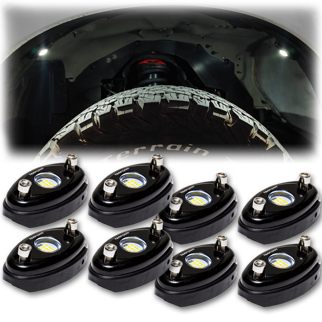 Kit 8 Rock Light Luz de Por Na Caixa de Roda Camionete Enfeite Dod Ram Strada Hillux Ranger S10