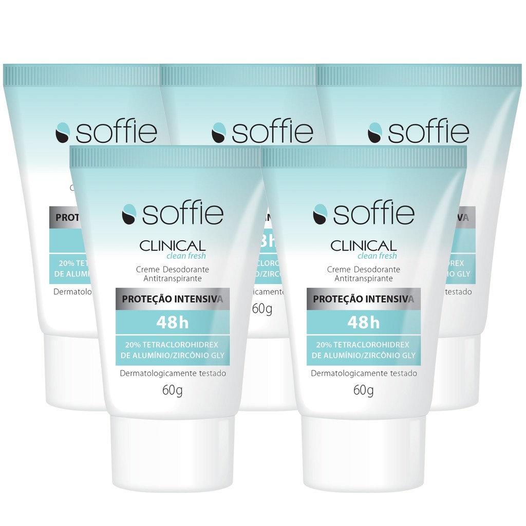 Kit Com 5 Desodorantes Antitranspirantes Unissex - Soffie Clinical Clean Fresh 48h