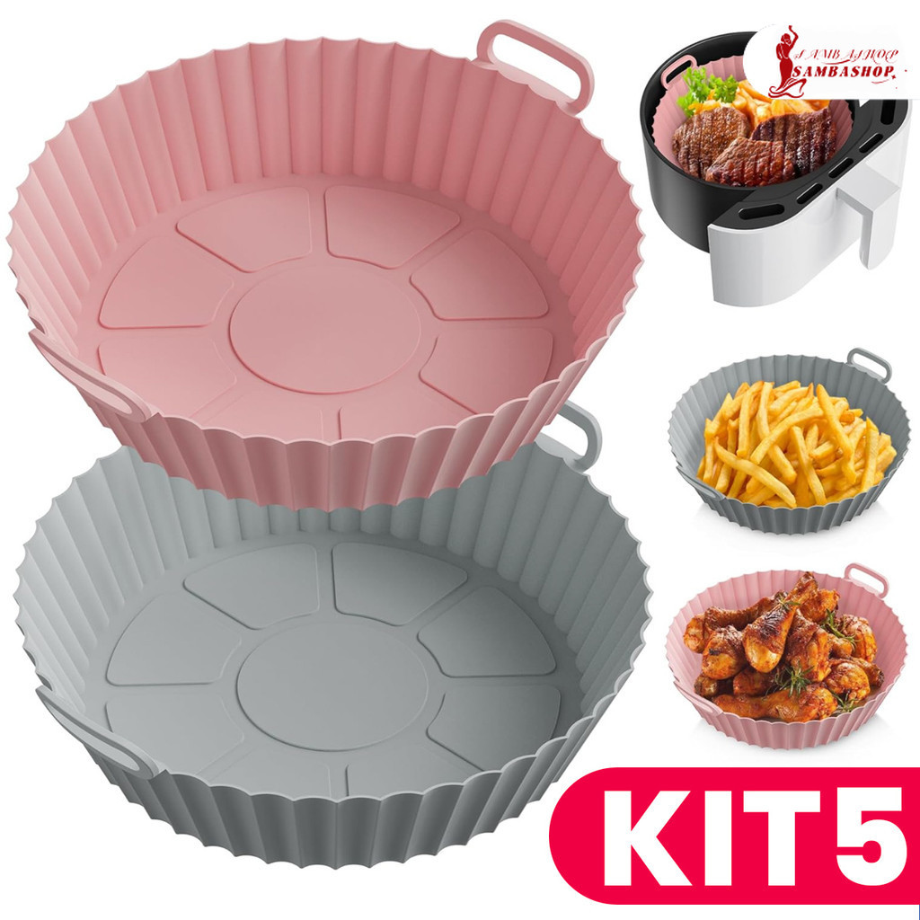 Kit 5 Forma de Silicone para Air Fryer Forno Microondas Fritadeira Assadeira Reutilizável Antiaderente
