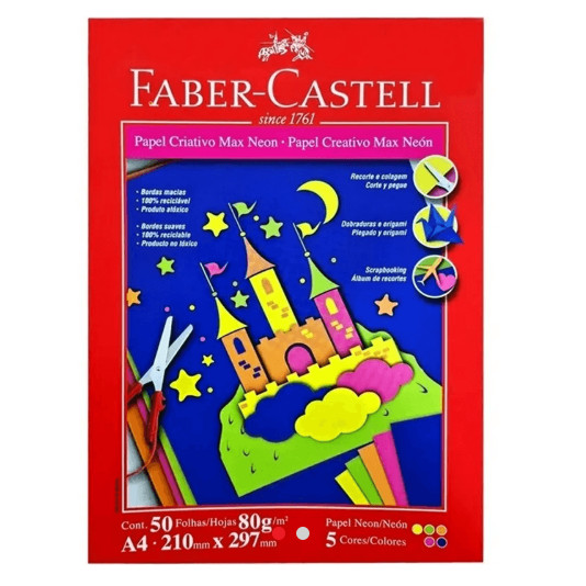 BLOCO CRIATIVO A4 5 CORES 80G 50F NEON FABER CASTELL em Oferta na Shopee