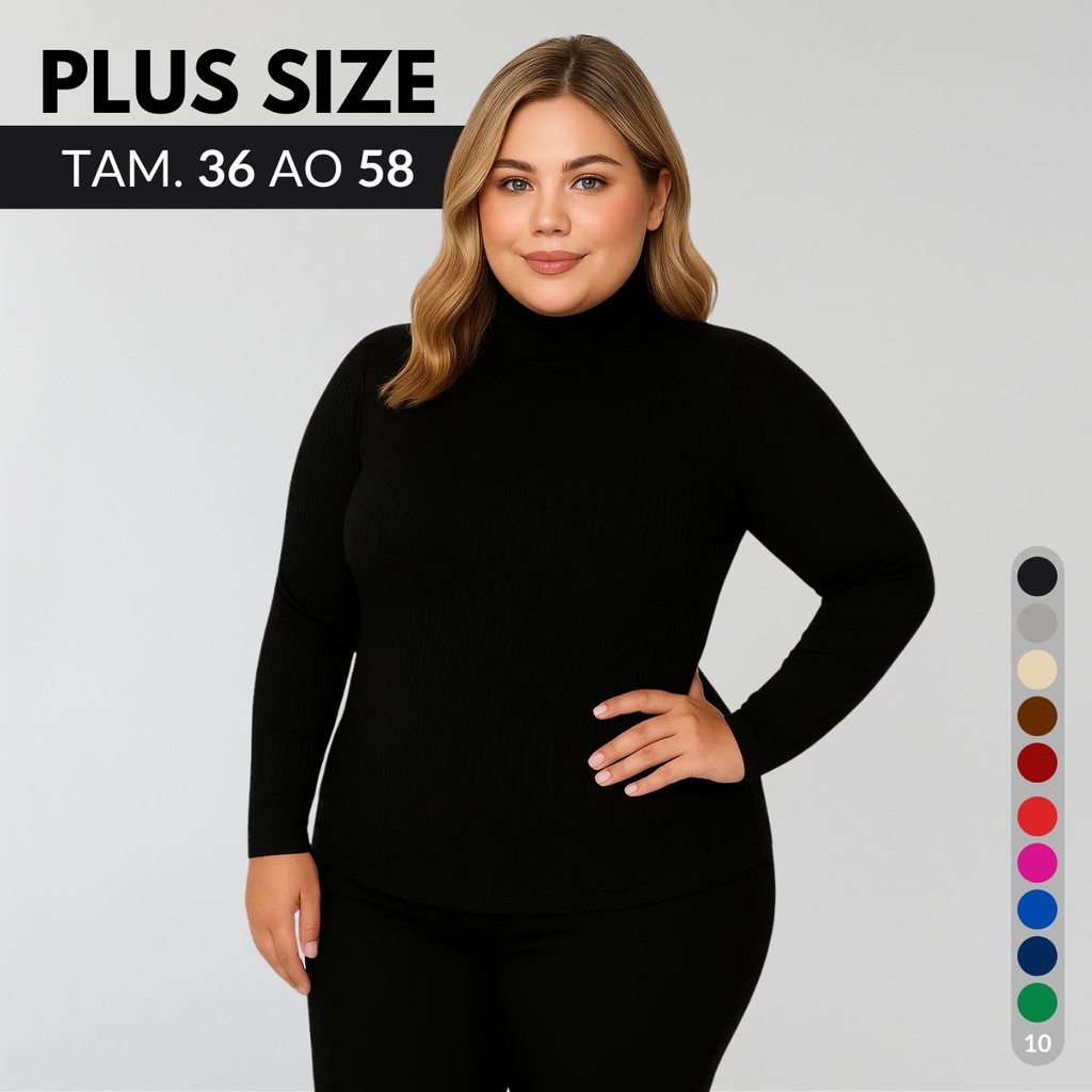 Blusa Plus Size Feminina Blusa Manga Longa Feminina Cacharrel Feminino Sueter Feminino Gola Alta Frio em Oferta na Shopee