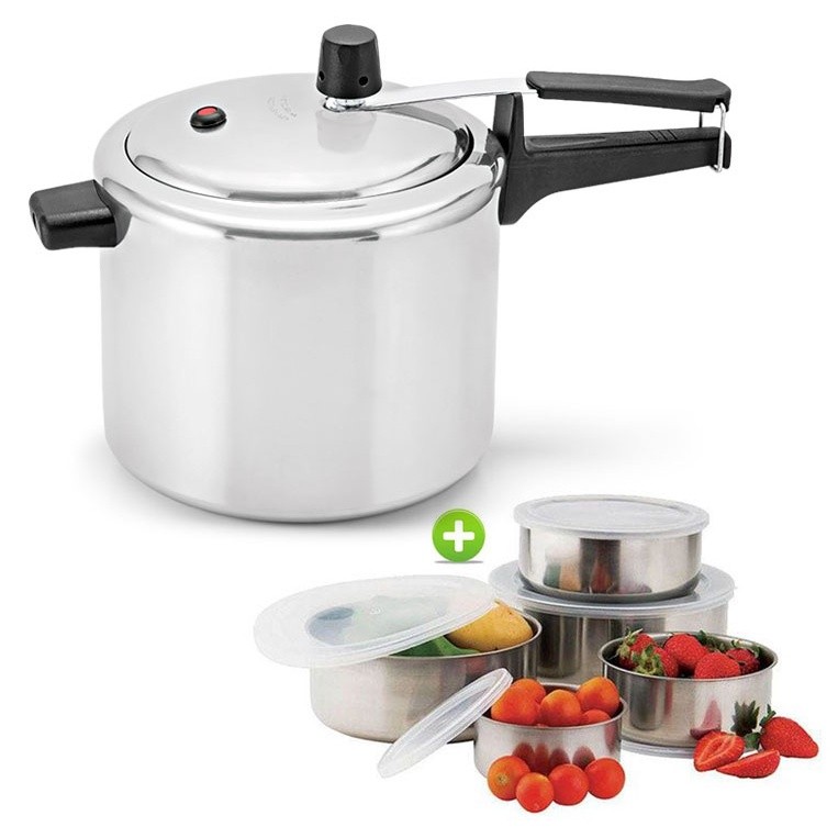 Panela de Pressão 4,5l Polida Panelux E Conjunto Tigelas Com Tampa Inox 5 Peças - Home & Living