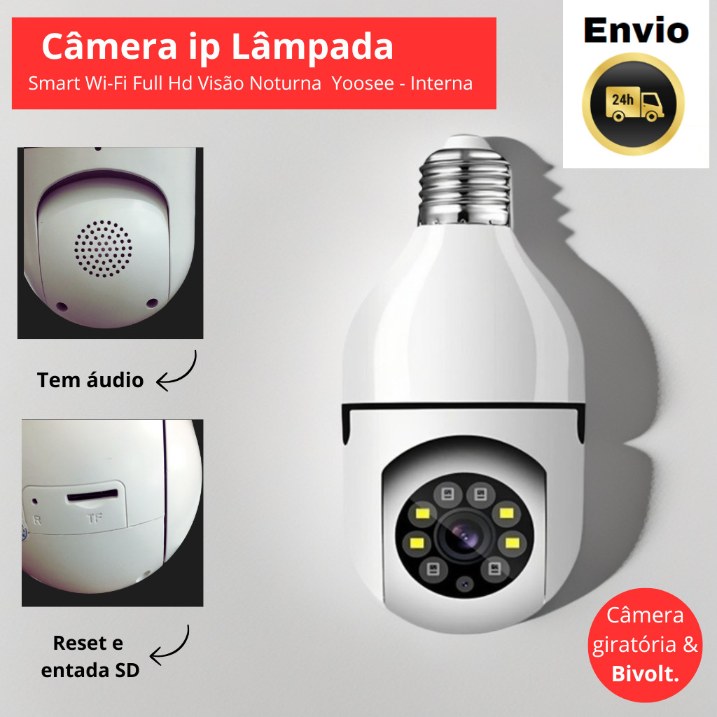 Câmera Ip Lâmpada Smart Wifi Full Hd Visão Noturna  uso do app do manual.